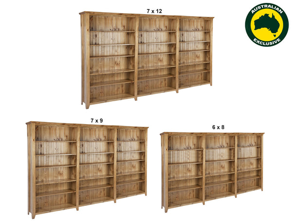 CHUNKY (AUSSIE MADE) HIGHLINE BOOKCASE (4 SECTIONS) COLLECTION - ASSORTED STAINED COLOURS