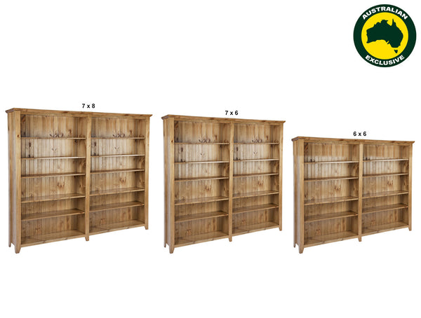 CHUNKY (AUSSIE MADE) HIGHLINE BOOKCASE (3 SECTIONS) PIGEON PAIRED COLLECTION - ASSORTED STAINED COLOURS