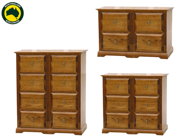 CHURACH (AUSSIE MADE) FILING CABINET COLLECTION - TASSIE OAK COMBINATION - ASSORTED STAINED COLOURS