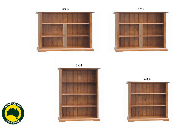 CHURACHS (AUSSIE MADE) LOWLINE BOOKCASE COLLECTION - ASSORTED STAINED COLOURS