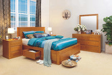 CLAREMONT / MORGAN DELUXE (AUSSIE MADE) DOUBLE OR QUEEN TASSIE OAK COMBINATION 5 PIECE (DRESSER) BEDROOM SUITE WITH 4 UNDER BED DRAWERS - ASSORTED COLOURS