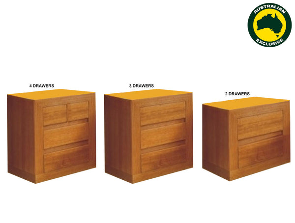 CLAREMONT (AUSSIE MADE) BEDSIDE TABLE COLLECTION - TASSIE OAK COMBINATION - ASSORTED STAINED COLOURS