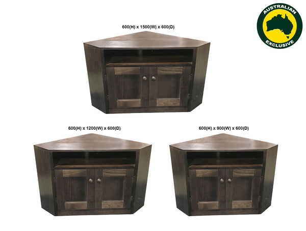 CLAUDE (AUSSIE MADE) CORNER TV STAND COLLECTION - ASSORTED STAINED COLOURS