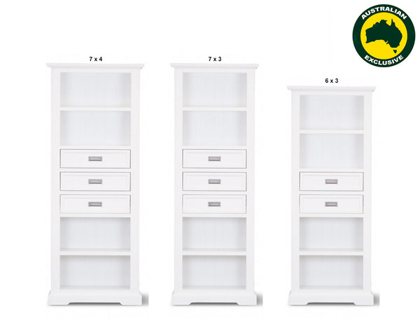 COASTAL (AUSSIE MADE) HIGHLINE BOOKCASE WITH DRAWERS COLLECTION - ASSORTED PAINTED COLOURS