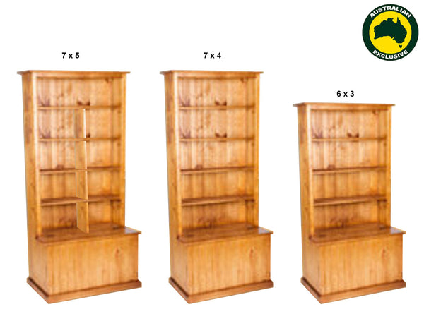 DAWEES (AUSSIE MADE) COMBO + FLIP TOP LID BOOKCASE COLLECTION - ASSORTED STAINED COLOURS