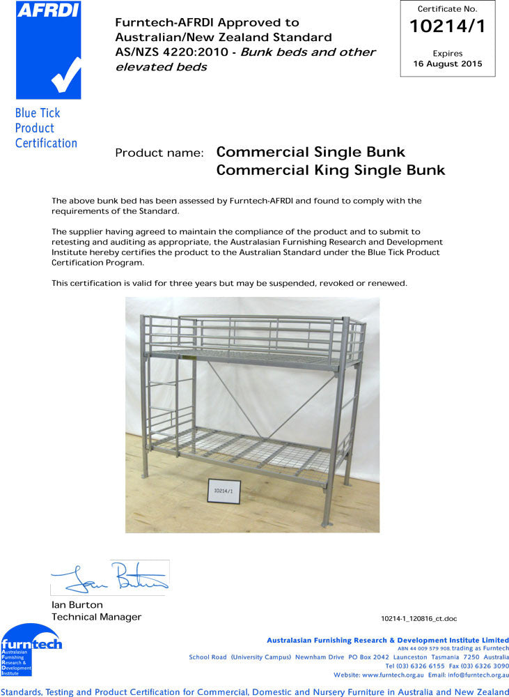 SINGLE COMMERCIAL METAL BUNK BED - BLACK