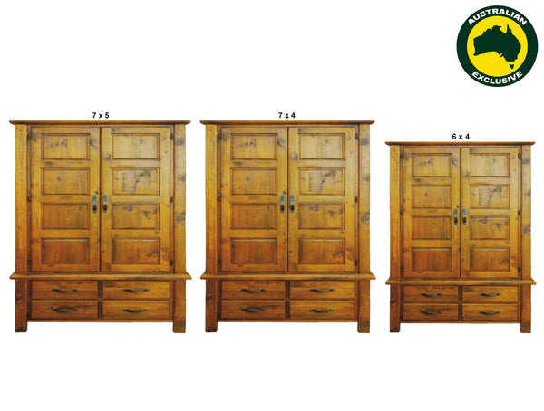 CONVENTRY (AUSSIE MADE) 2 DOOR / 4 DRAWER WARDROBE COLLECTION - ASSORTED STAINED COLOURS