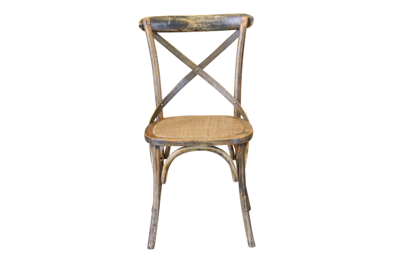 RETRO 7 PIECE DINING SETTING WITH CROSSBACK CHAIRS - RUSTIC MANGO