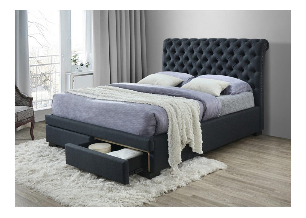 KING GUARDIAN BED WITH 2 DRAWERS - DARK GREY