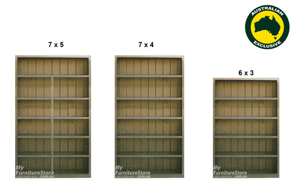 CUBE (AUSSIE MADE) HIGHLINE STANDARD BOOKCASE COLLECTION - TASMANIA OAK COMBINATION - ASSORTED STAINED COLOURS