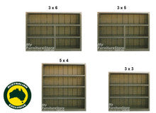 CUBE (AUSSIE MADE) LOWLINE BOOKCASE COLLECTION - TASMANIA OAK COMBINATION - ASSORTED STAINED COLOURS - STARTING FROM $649
