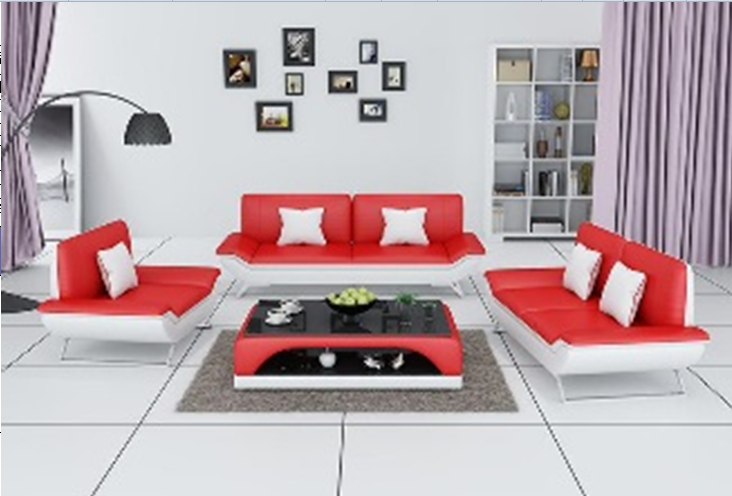 MALIC SIMULATION LEATHER + PVC LOUNGE SUITE 3+2+1 - AS PICTURED