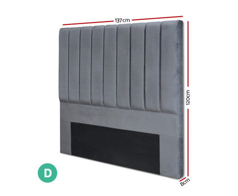 DOUBLE ELMINA VELVET FABRIC HEADBOARD BEDHEAD - GREY