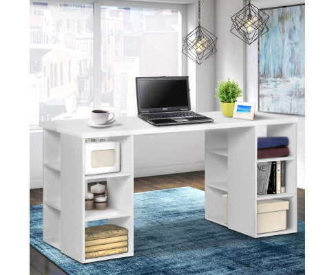 MAYVEN COMPUTER DESK WITH 3 TIER SHELVES - WHITE