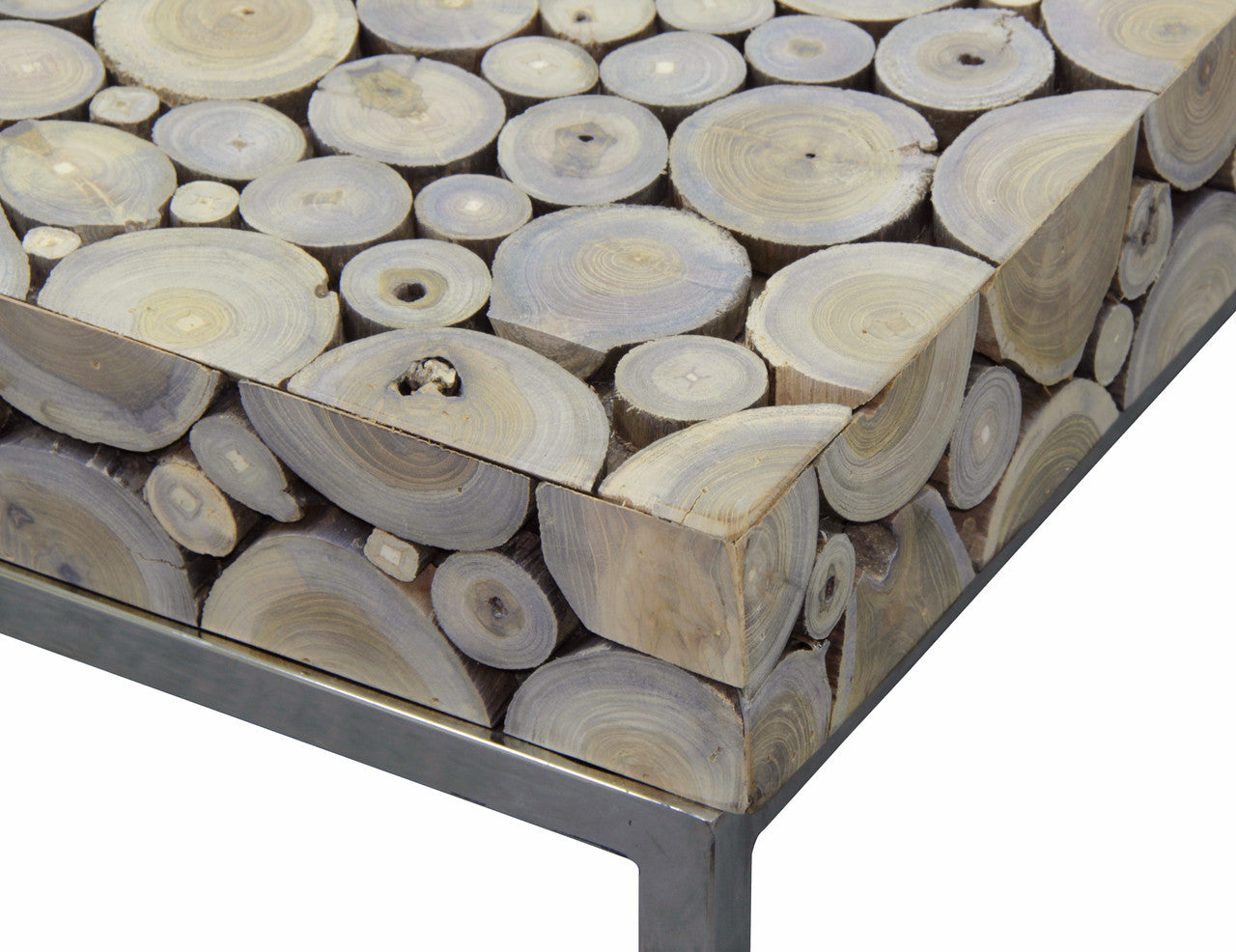 IBERIA DRIFTWOOD AND STAINLESS STEEL NEST TABLE - NATURAL/SILVER