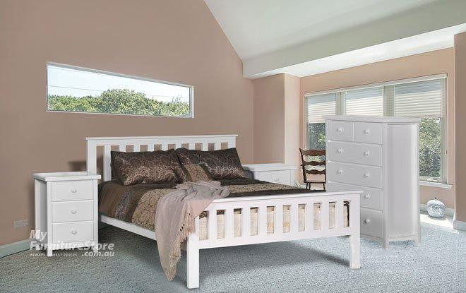 CRONULLA / FEDERATION MATCHING FOOT KING 4 PIECE TALLBOY BEDROOM SUITE (WITH MATCHING FOOT) - WHITE