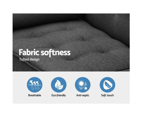FOREST FABRIC 3 SEATER SOFA BED RECLINER LOUNGE- DARK GREY