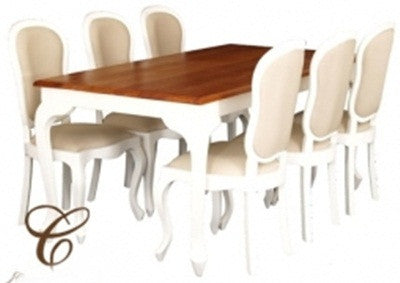 QUEEN ANN 7 PIECE DINING SETTING (DT 180 90 QA + 6 CHAIRS) - 1800(L) x 900(W) - ALL WHITE, TWO TONED OR MAHOGANY