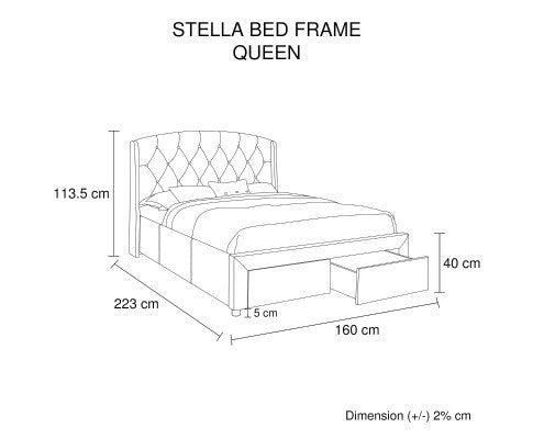 QUEEN PIXIE FABRIC BED WITH UNDERBED DRAWERS - NAVY BLUE