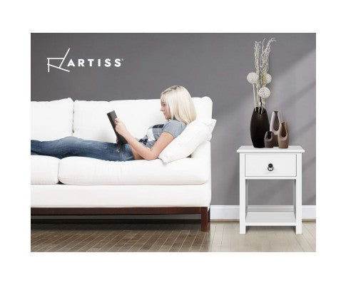 JOHNSON 1 DRAWER BEDSIDE TABLE SET OF 2 - WHITE