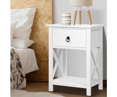 JOHNSON 1 DRAWER BEDSIDE TABLE SET OF 2 - WHITE
