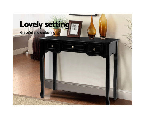 DELPHINE 3 DRAWER DRESSING TABLE - BLACK