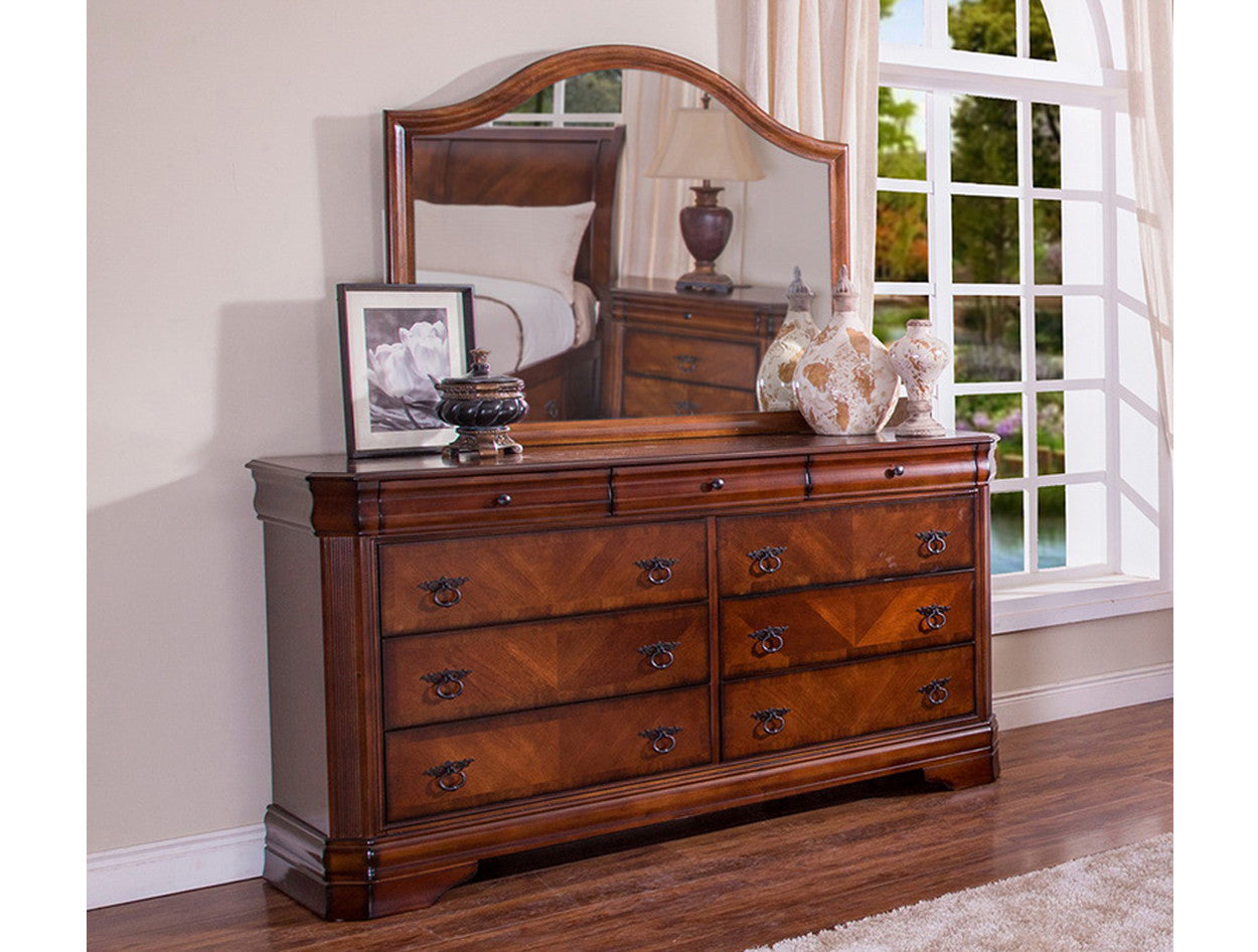 WATERFORD 9 DRAWER DRESSING TABLE WITH MIRROR - BURNISHED CHERRY