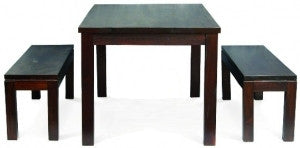 MOMBAY DINING TABLE WITH 2 X 1500 BENCHES - 1800(L) x 900(W) - CHOCOLATE