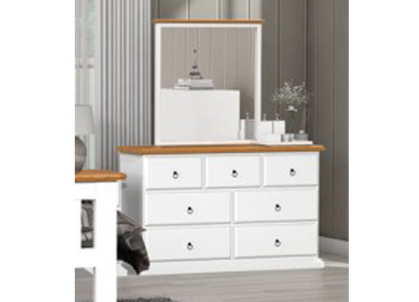 CRONULLA (AUSSIE MADE) 7 DRAWER DRESSING TABLE WITH MIRROR - 2 TONE - ASSORTED COLOURS