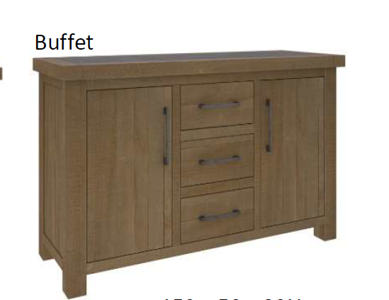 COTTAGE BILLABONG 2 DOOR 3 DRAWER BUFFET- 800(H) X 1500(W) -COLOUR AS PICTURED