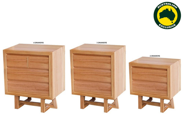 DANTE (AUSSIE MADE) BEDSIDE TABLE COLLECTION - TASSIE OAK COMBINATION - ASSORTED STAINED COLOURS