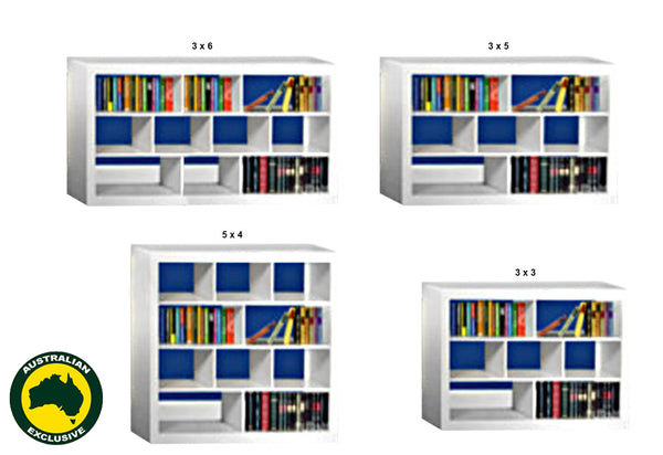 DERBY (AUSSIE MADE) WITH 70mm FACING LOWLINE BOOKCASE WITH KICKBOARD - ASSORTED PAINTED COLOURS