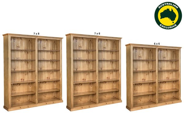 DOUBLEBAY (AUSSIE MADE) 70MM FACINGS BOOKCASE (3 SECTIONS) PIGEON PAIRED COLLECTION - ASSORTED STAINED COLOURS