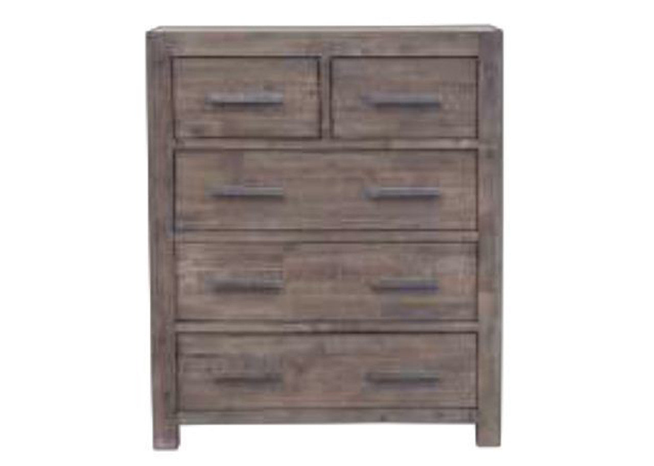 EDISON 5 DRAWER TALLBOY - 1200(H) X 1000(W) - BRUSHED BROWN