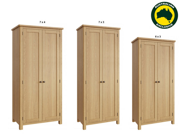 EMINENCE (AUSSIE MADE) ALL HANGING WARDROBE COLLECTION - TASSIE OAK COMBINATION - ASSORTED STAINED COLOURS