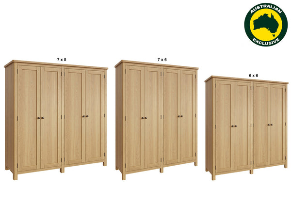 EMINENCE (AUSSIE MADE) LARGE ALL HANGING WARDROBE COLLECTION - TASSIE OAK COMBINATION - ASSORTED COLOURS
