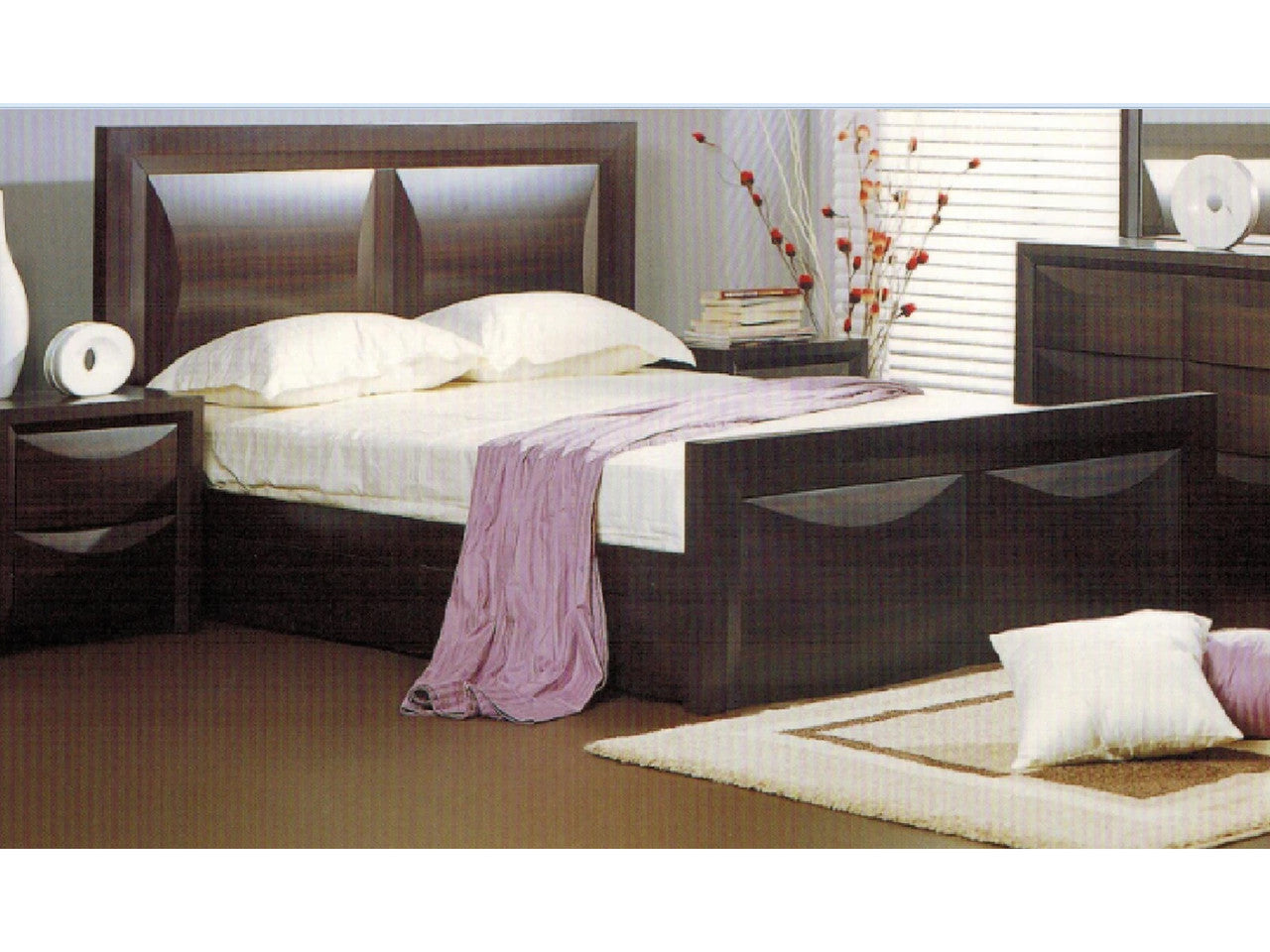 DOUBLE EVITA BED WITH SIDE DRAWER - WALNUT