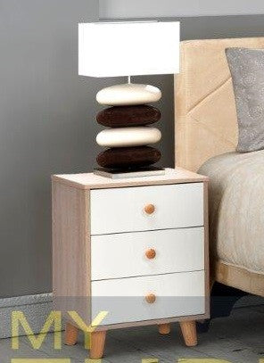 Fantastical / Acacia 3 Drawer Bedside Table - White/oak
