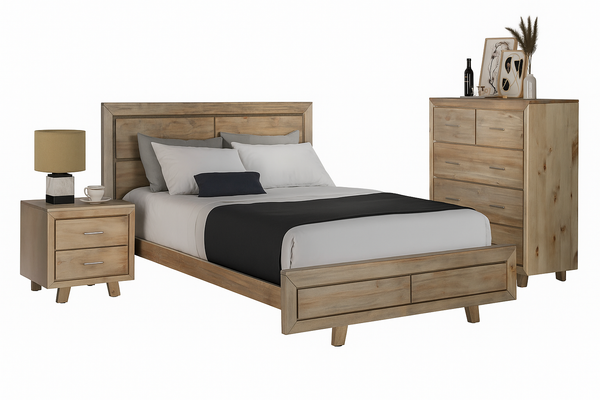 Double Carnival Timber Bed Frame - Brushed Greywash
