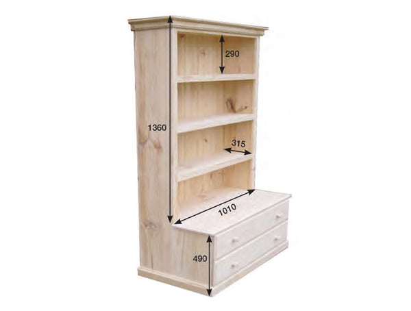 DELUXE (AUSSIE MADE) BOOKCASE WITH 2 DRAWERS - 1850(H) x 1010(W) x 500(D) - ASSORETD STAINED COLOURS