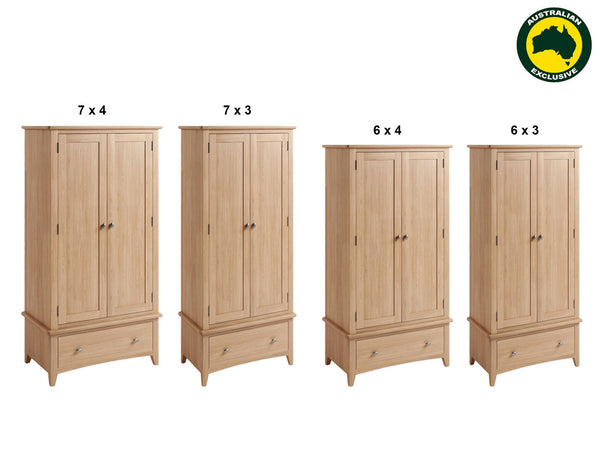 ELEGANCE (AUSSIE MADE) 2 DOOR WARDROBE COLLECTION - TASSIE OAK COMBINATION - ASSORTED STAINED COLOURS