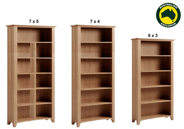 ELEGANCE (AUSSIE MADE) HIGHLINE STANDARD BOOKCASE COLLECTION - TASMANIA OAK COMBINATION - ASSORTED STAINED COLOURS