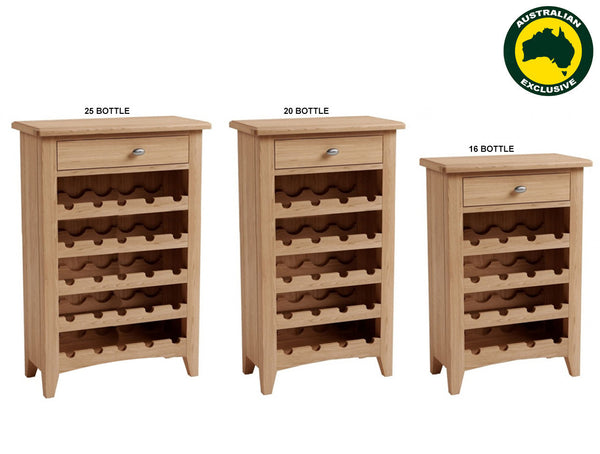 ELEGANCE (AUSSIE MADE) 1 DRAWER WINE CABINET COLLECTION - TASSIE OAK COMBINATION - ASSORTED STAINED COLOURS