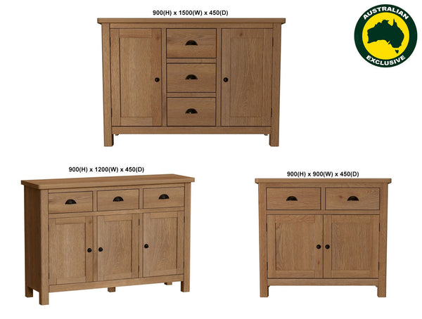 EMINENCE (AUSSIE MADE) OAK SIDEBOARD BUFFET COLLECTION - TASSIE OAK COMBINATION - ASSORTED STAINED COLOURS