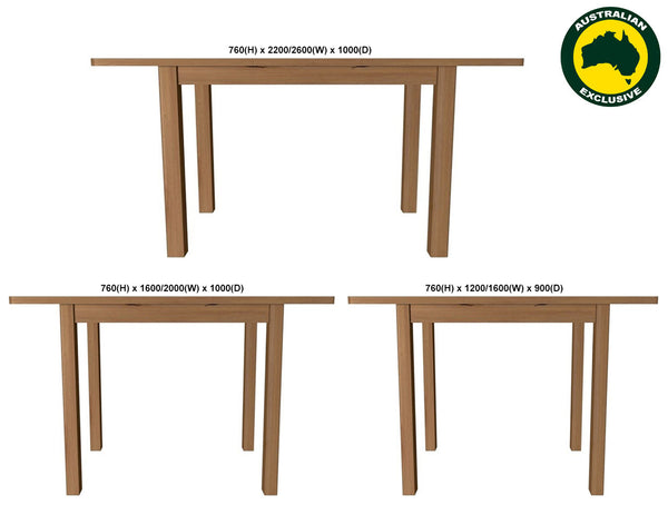 EMINENCE (AUSSIE MADE) EXTENSION OAK DINING TABLE COLLECTION - ASSORTED STAINED COLOURS