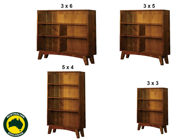 EUREKA (AUSSIE MADE) LOWLINE BOOKCASE COLLECTION - ASSORTED STAINED COLOURS