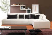 STEINN (F2044) 3 SEATER 100% ITALIAN LEATHER/ETTE COMBINATION CHAISE LOUNGE - ASSORTED COLOURS