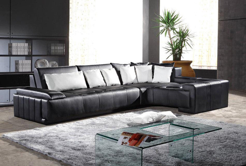 STEINN (F2044) 3 SEATER 100% ITALIAN LEATHER/ETTE COMBINATION CHAISE LOUNGE - ASSORTED COLOURS