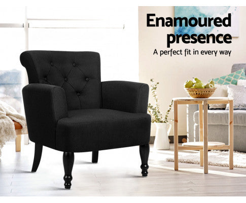 OPHELIA FABRIC LOUNGE ARMCHAIR - BLACK