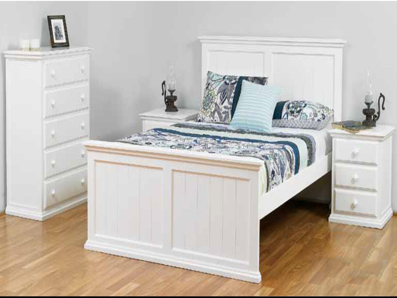 KING SINGLE ANNISTON 4 PIECE (DRESSER) BEDROOM SUITE - ARCTIC